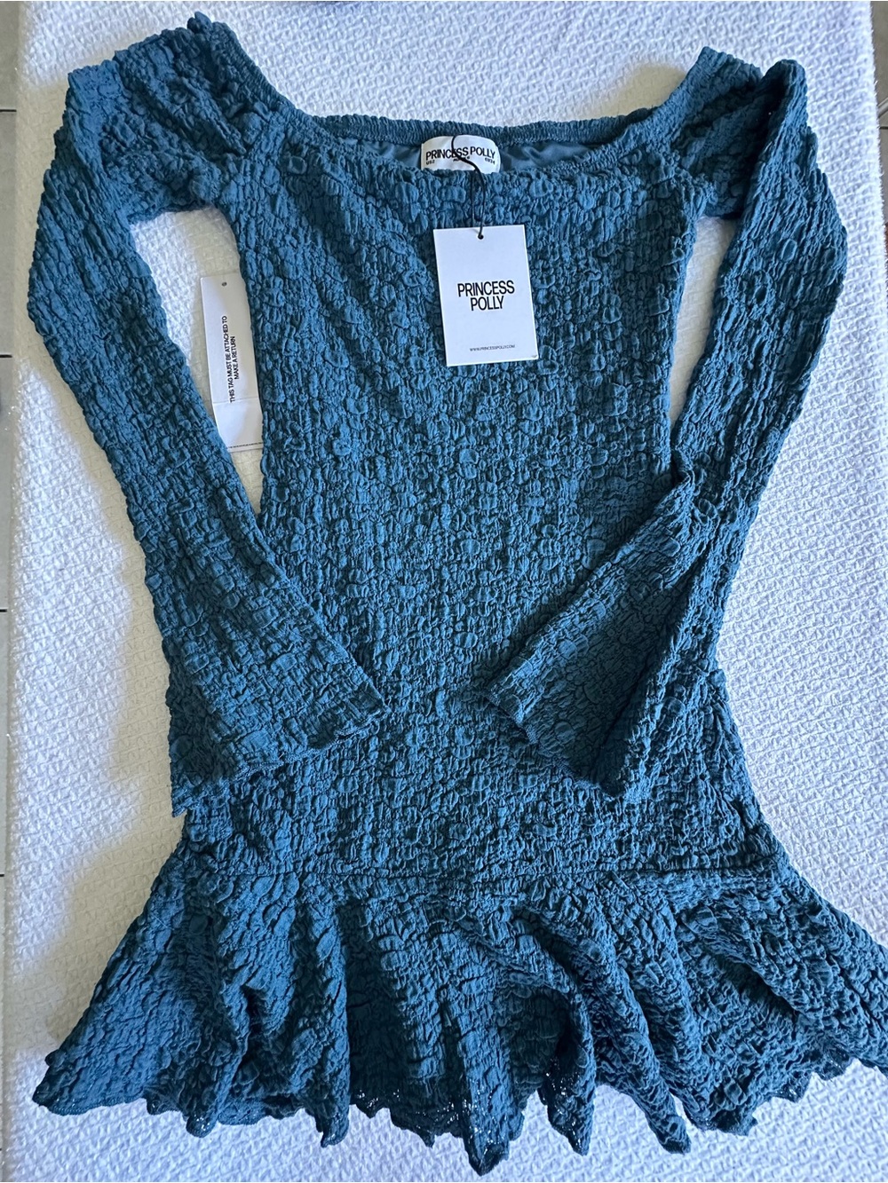 Teal Long-Sleeve Mini Dress - Size US2